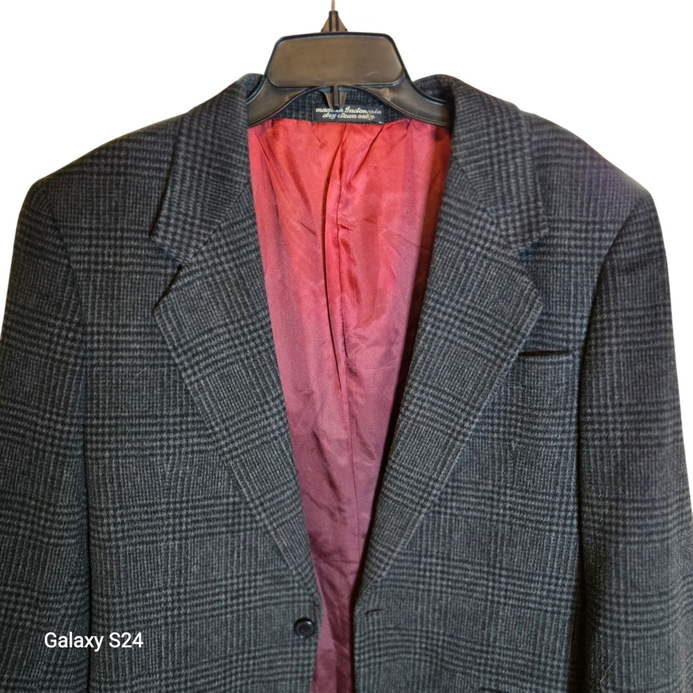Zylos Mens Cashmere Blend Blazer Jacket Plaid 40L Italy Wool Blend